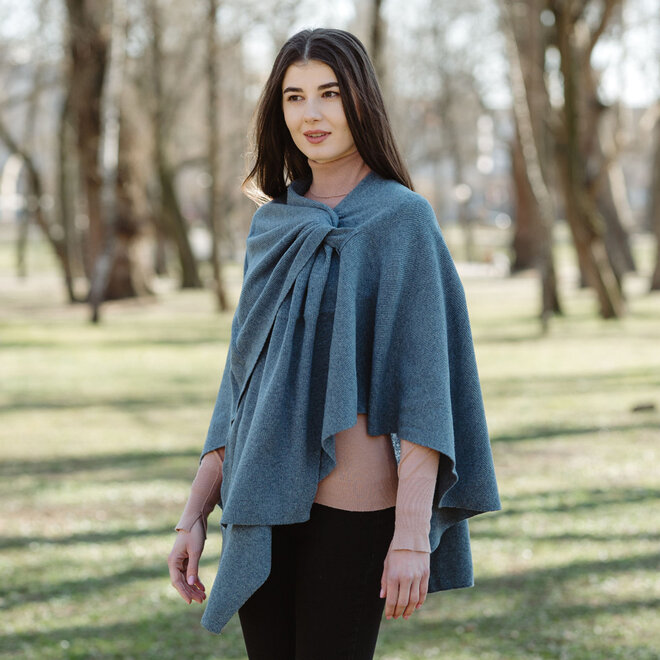 Blue Lambswool Draped Shawl