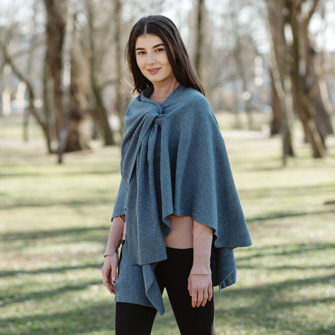 Blue Lambswool Draped Shawl