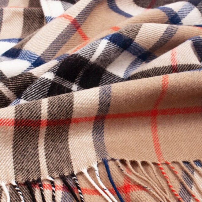 Border Thomson Camel Tartan Lambswool Blanket