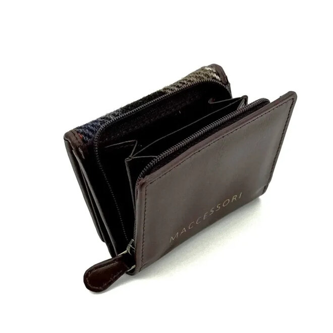 Harris Tweed Blue & Brown Check Trifold Purse