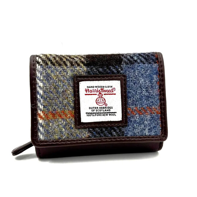 Harris Tweed Blue & Brown Check Trifold Purse