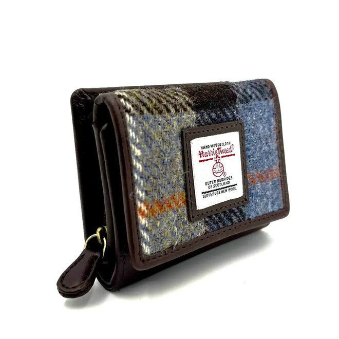 Harris Tweed Blue & Brown Check Trifold Purse