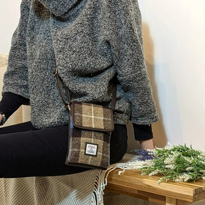 Harris Tweed Blue & Brown Check Mini Crossbody Bag