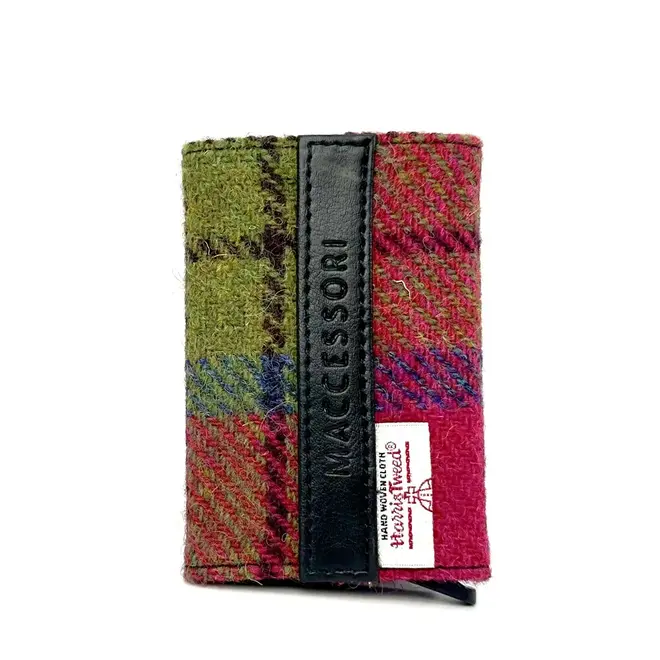 Harris Tweed Blue & Pink Check Pop-Up Card Holder