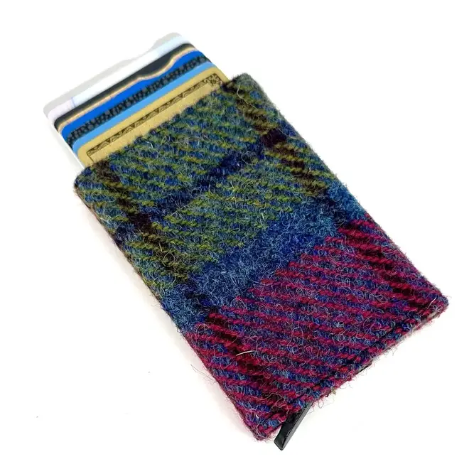 Harris Tweed Blue & Pink Check Pop-Up Card Holder