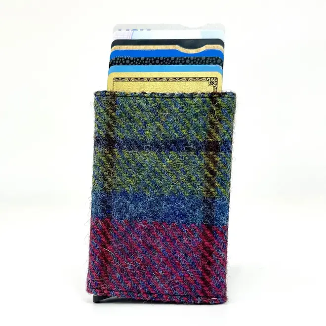 Harris Tweed Blue & Pink Check Pop-Up Card Holder