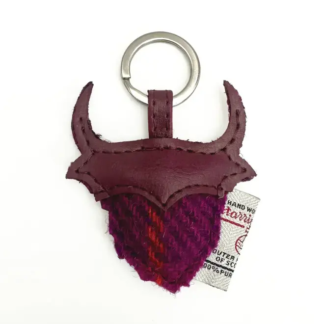 Harris Tweed Purple Check Highland Coo Keyring