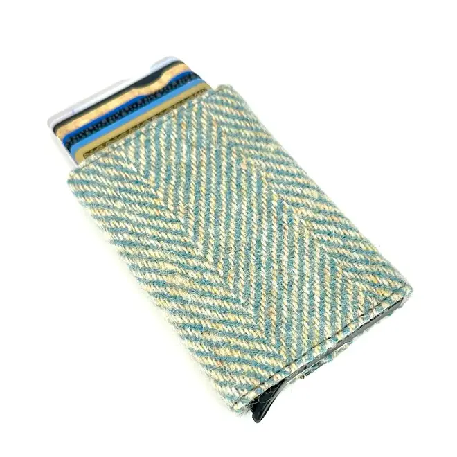 Harris Tweed Turquoise Herringbone Pop-Up Card Holder