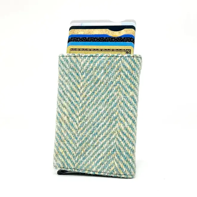 Harris Tweed Turquoise Herringbone Pop-Up Card Holder