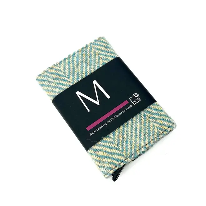 Harris Tweed Turquoise Herringbone Pop-Up Card Holder