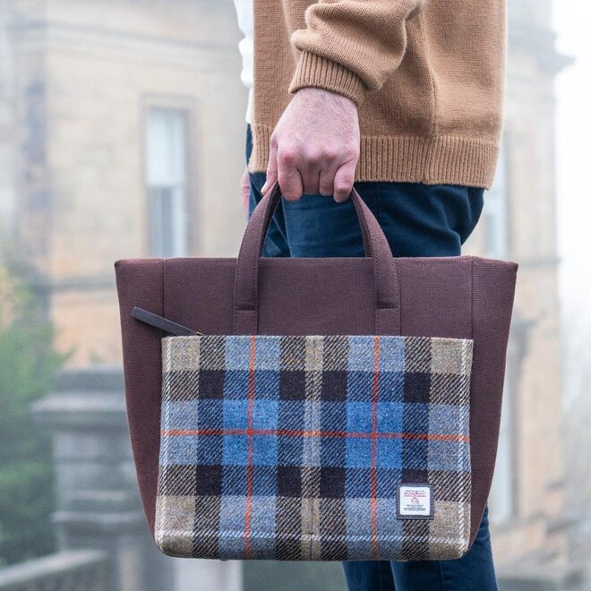 Harris Tweed Blue & Brown Check Travel Messenger Bag