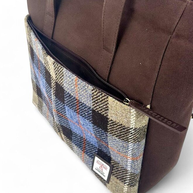 Harris Tweed Blue & Brown Check Travel Messenger Bag