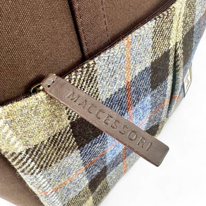 Harris Tweed Blue & Brown Check Travel Messenger Bag