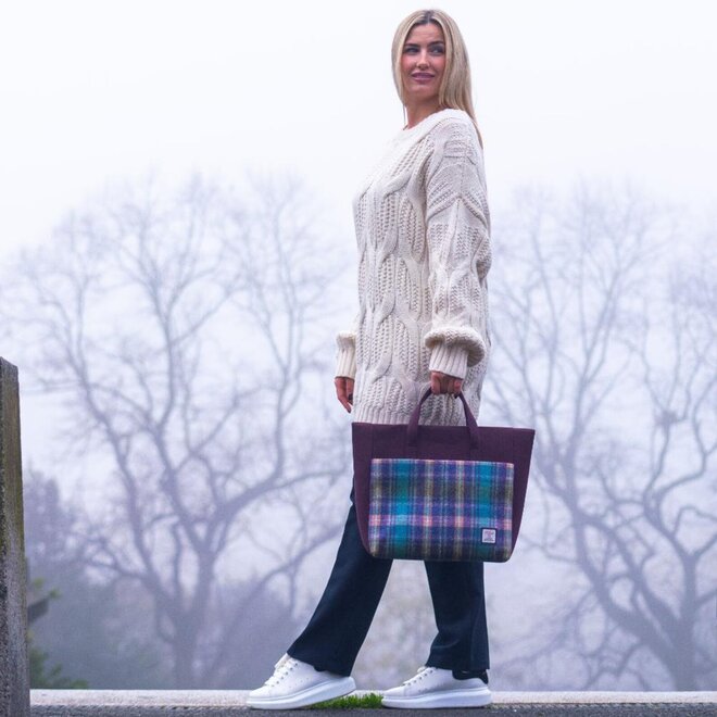 Harris Tweed Green Purple Plaid Travel Messenger Bag