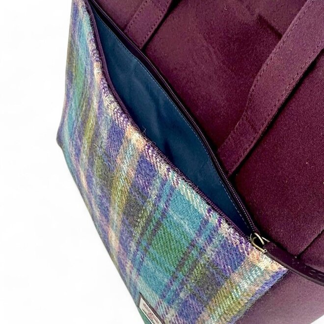 Harris Tweed Green Purple Plaid Travel Messenger Bag