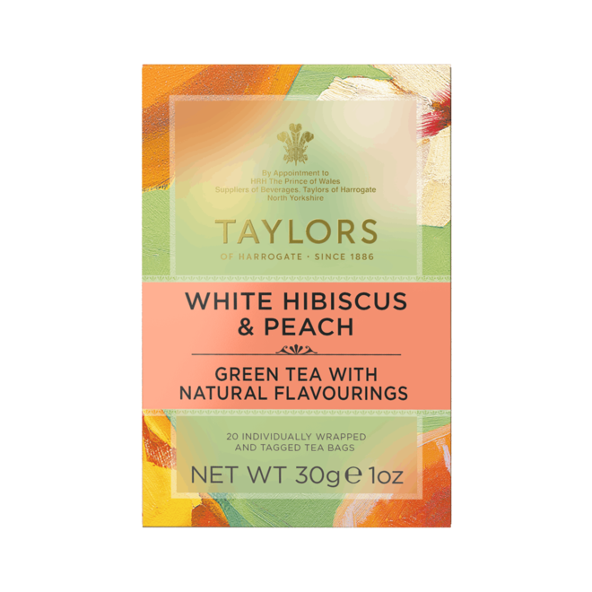 Taylors of Harrogate White Hibiscus & Peach Green 20s