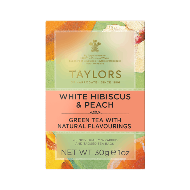 Taylors of Harrogate White Hibiscus & Peach Green 20s