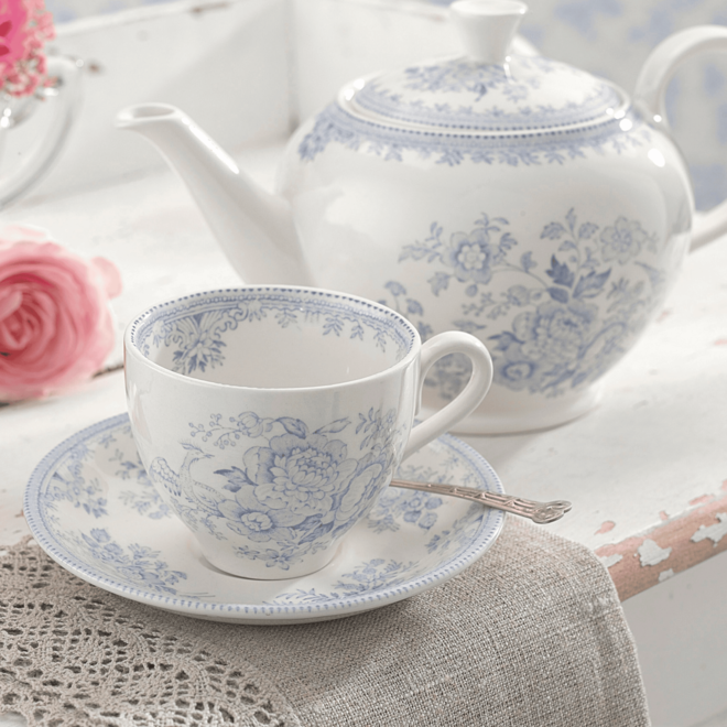 Blue Asiatic Pheasants Teacup & Saucer