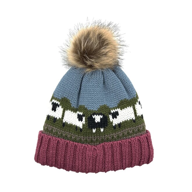 Aran Rose Sheep Pom Pom Hat