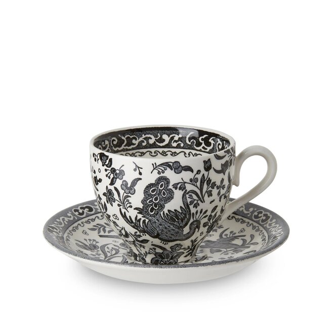Black Regal Peacock Teacup & Saucer