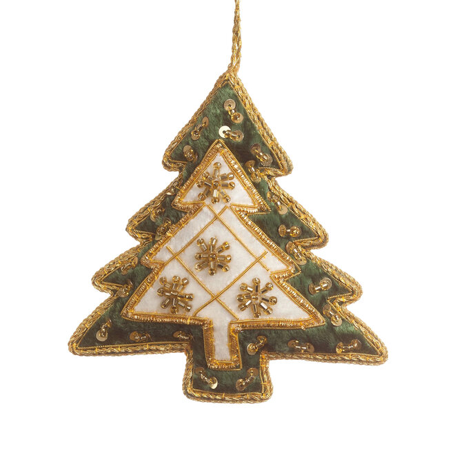 St. Nicolas Ivory & Green Velvet Starburst Tree Ornament