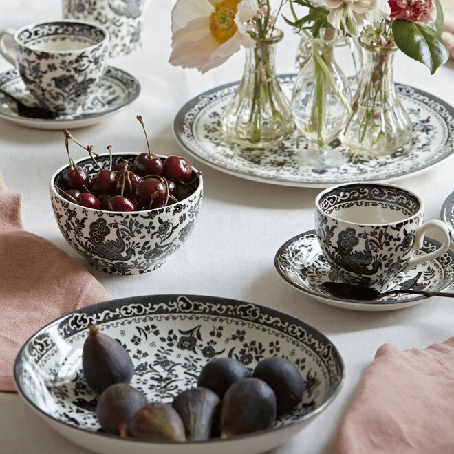 Black Regal Peacock Teacup & Saucer
