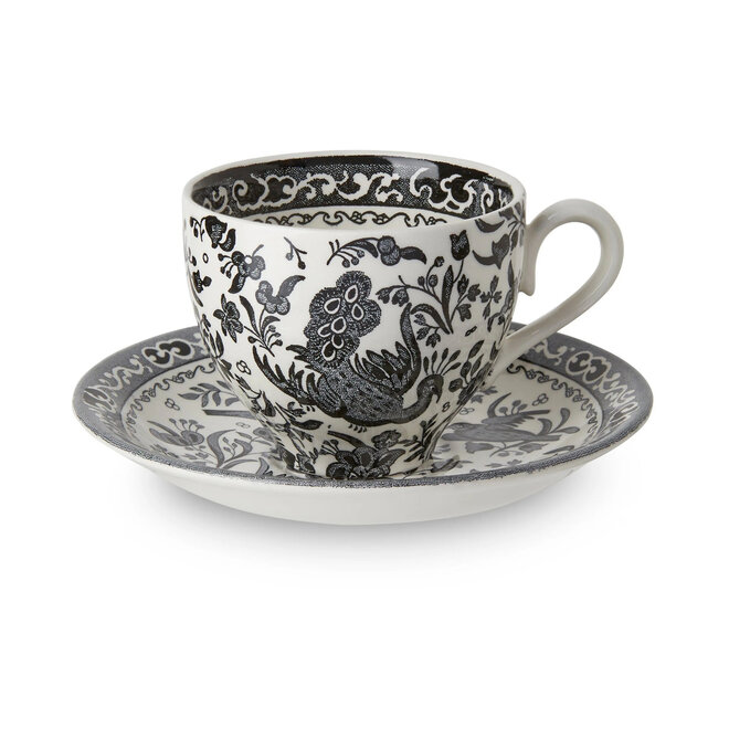 Black Regal Peacock Teacup & Saucer
