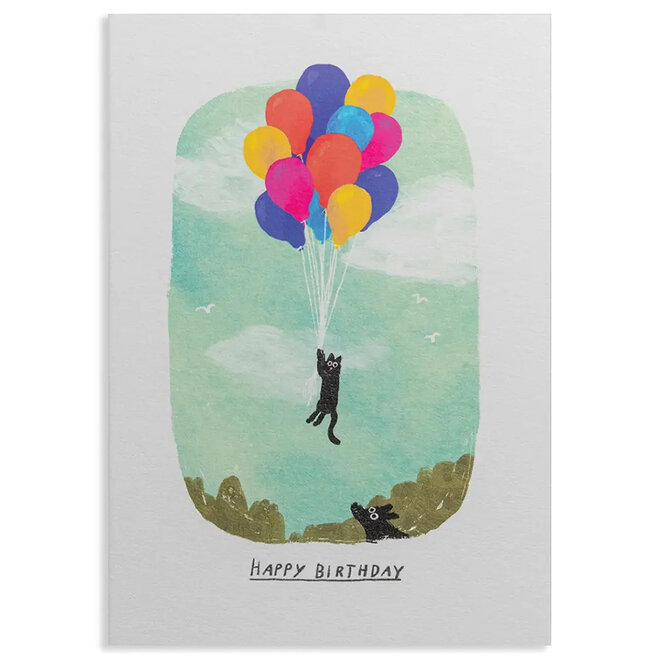 Cat With Balloons Birthday Card