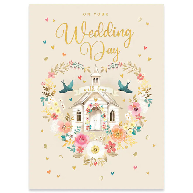 Church With Wreath Wedding Card
