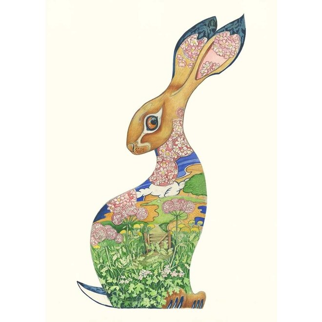 Watercolor Curious Hare Greeting Card