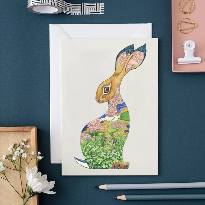 Watercolor Curious Hare Greeting Card