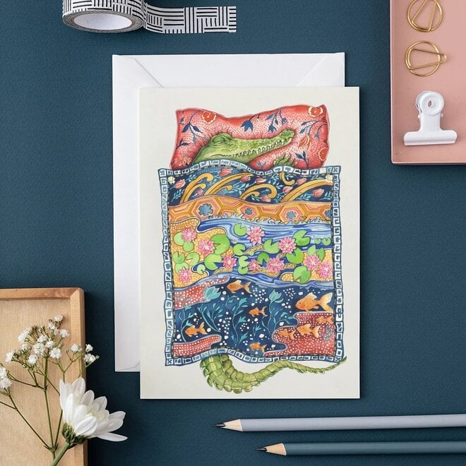 Watercolor Crocodile Asleep Greeting Card