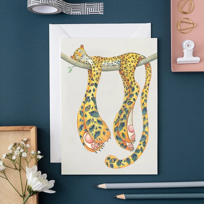Watercolour Leopard Asleep Greeting Card