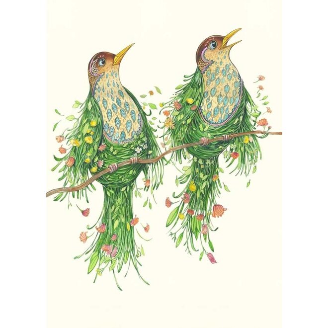 Watercolour Two Scruffy Thrushes Greeting Card