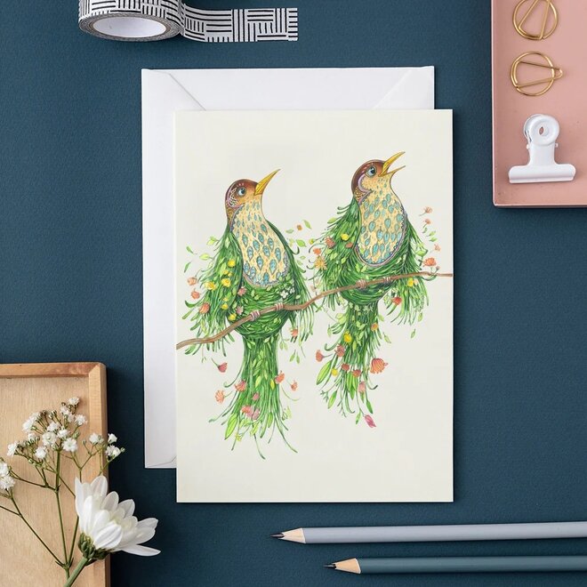 Watercolour Two Scruffy Thrushes Greeting Card