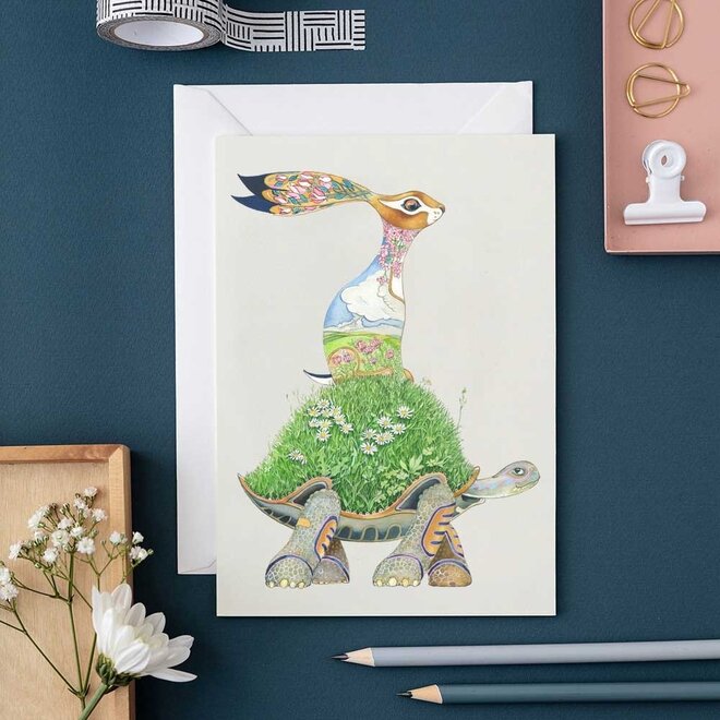 Watercolor The Tortoise and the Hare Greeting Card