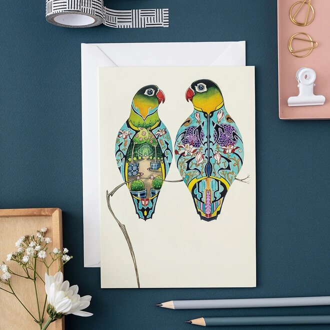 Watercolor Lovebirds Greeting Card