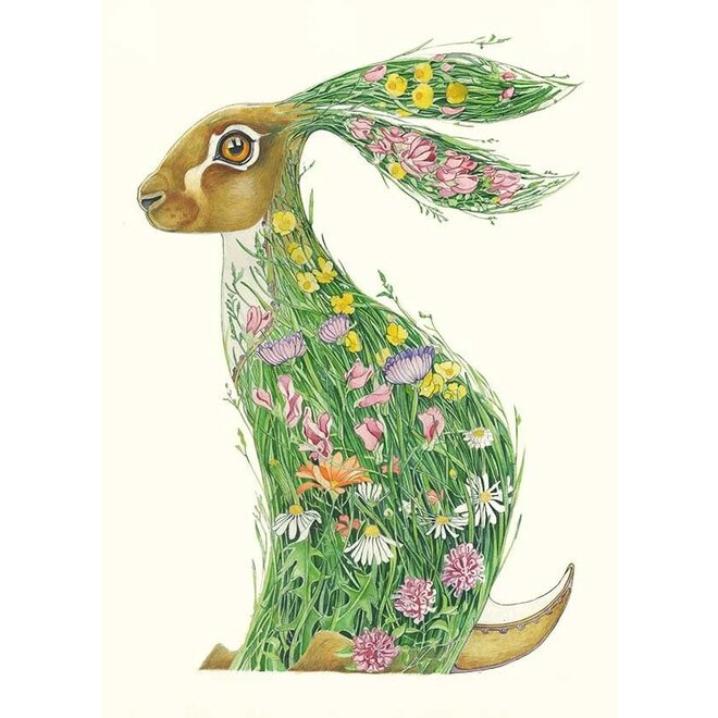 Watercolour Hare in a Meadow Greeting Card