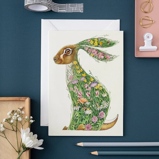Watercolour Hare in a Meadow Greeting Card
