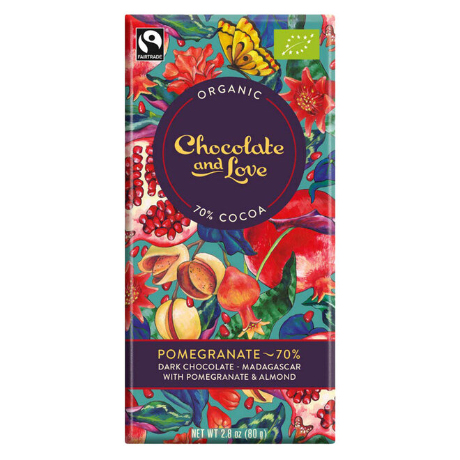 Chocolate & Love Organic 70% Dark Chocolate & Pomegranate Bar