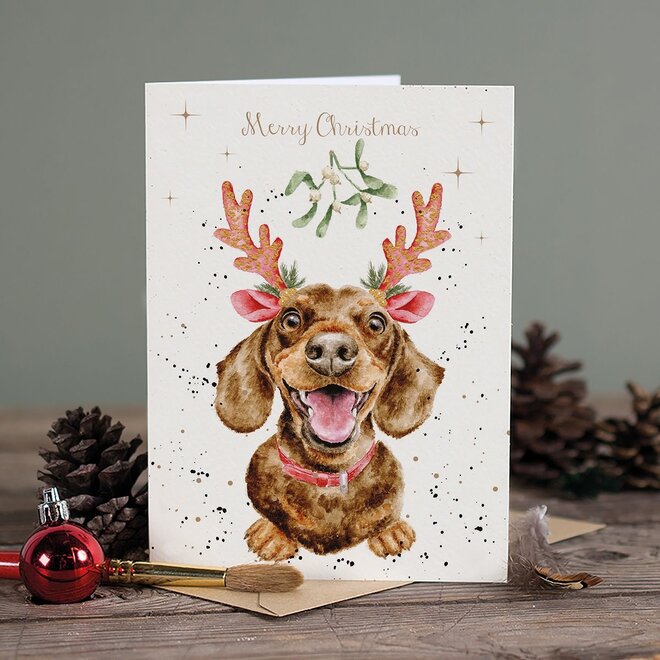 'Mistletoe & Barks' Dachshund Christmas Card
