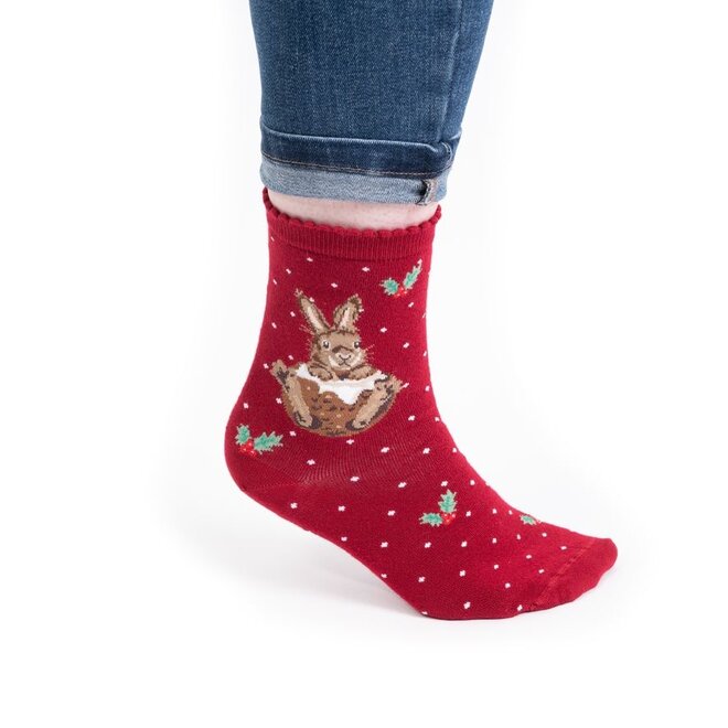 'Little Pudding' Christmas Rabbit Red Women's Socks