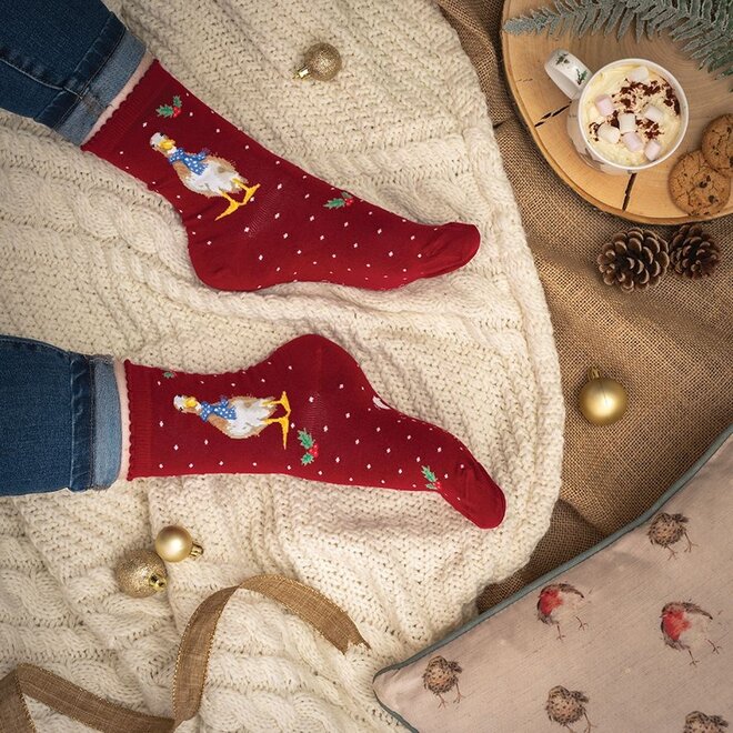 'Christmas Scarves' Duck Red Women's Socks