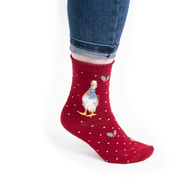 'Christmas Scarves' Duck Red Women's Socks