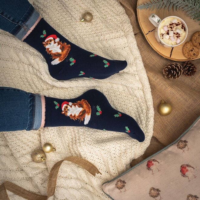 'Festive Fox' Navy Women's Socks