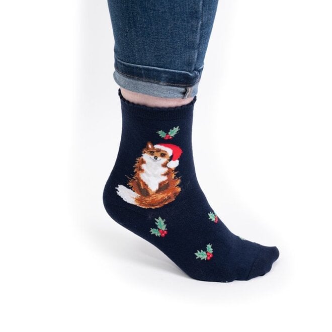 'Festive Fox' Navy Women's Socks