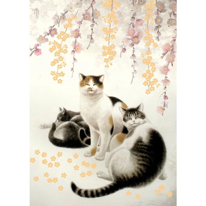 Three Cats Sakura Birthday Card