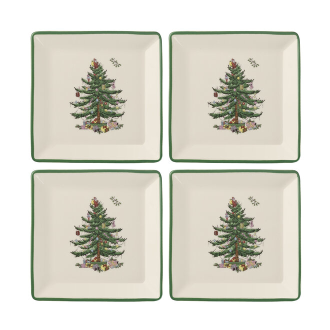 Christmas Tree Square Tidbit Plate Set