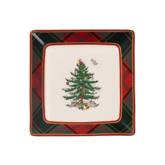 Christmas Tree Tartan Tidbit Plates Set