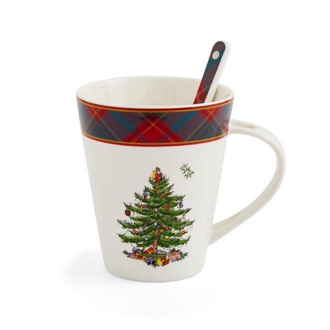 Christmas Tree Tartan Mug & Spoon Set